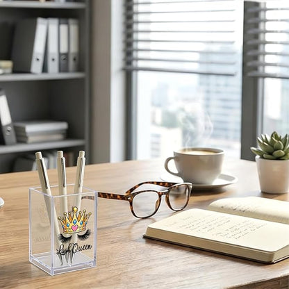 Lash Queen Acrylic Makeup Brush Organizer Holder, Lash Artist Desk Accessory Holder, Acrylic Desk Organizer Gifts for Make up Artist Eyelash Technician Cosmetologist Esthetician Beautician