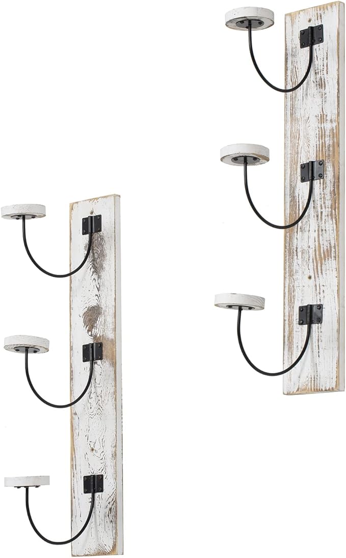 MyGift 2 Pcs Hat Rack Wall Mount, Cowboy Hat Organizer Holder, Coat, Cap Clothes Hanger with Metal Wire and Wood Hooks, Whitewashed