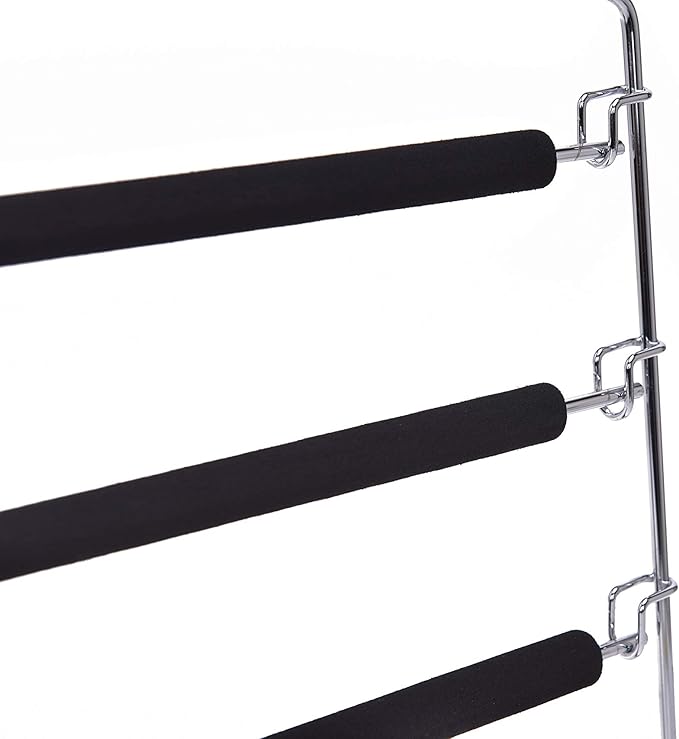 3 Quality Multi-Bar Metal Hangers - Real Heavy Duty, Space-Saving, Stable with Non-Slip Foam Padding, Swivel Hook for 5 Jeans Each - Suitable for Pants, Scarves, Towels, Trousers