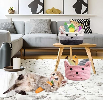 Cute Laundry Basket Baby Toy Basket Decorative Storage Basket Bins With Handles Pet Toys Storage Organizer Baby Nursery Basket As Baby Shower Gifts,White+Grey