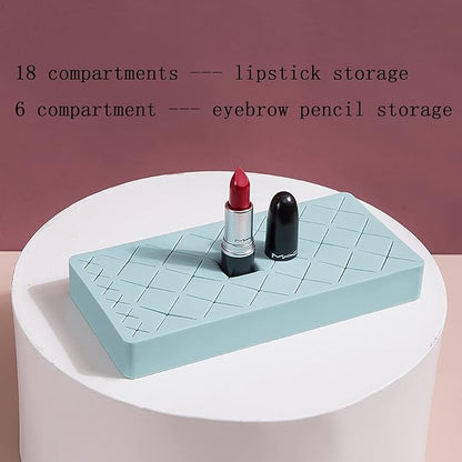 Silicone Lipstick Holder 18+6 Slots, Lipstick Organizer Stand Square Makeup Display Case for Brush Lip Eye Stick Nail Polish Brushes Eyebrow, Premium Cosmetic Organizer-Green