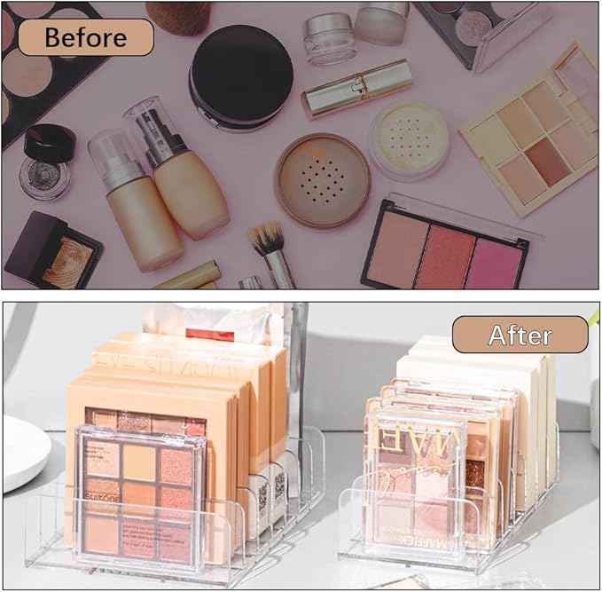 3Pcs Eyeshadow Palette Organizer, 7 Section Makeup Palette Organizer, 2 Acrylic Palette Organizer with 1 Lipstick Holder, Clear Palettes Storage Holder for Cosmetics Blush, Bathroom Vanity