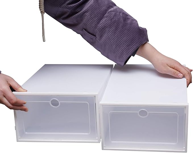 20Pcs Clear Plastic Stackable Foldable Shoe Storage Boxes, Front Opening Shoe Sneaker Holder Containers