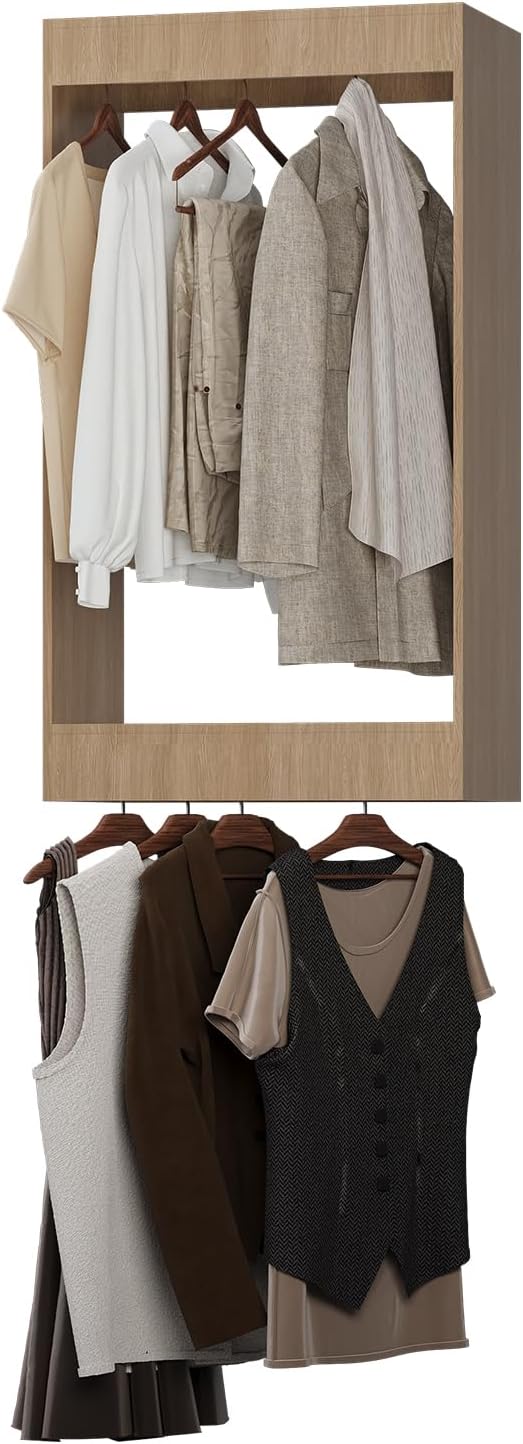 ROOMTEC 19.5" Double Hanging Closet Unit, Modular Closet System with Hanging Rod, Wardrobe Organizer for Bedroom or Walk-in Closet, Wall Mounted, Customizable Clothes Storage Unit, Wood