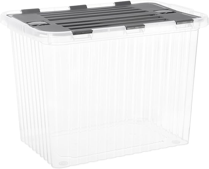 Superio 13 Gallon Hinged Lid Storage Tote; Stackable Storage Container with Lid (53 Quart, Bin with Hinged Lid)