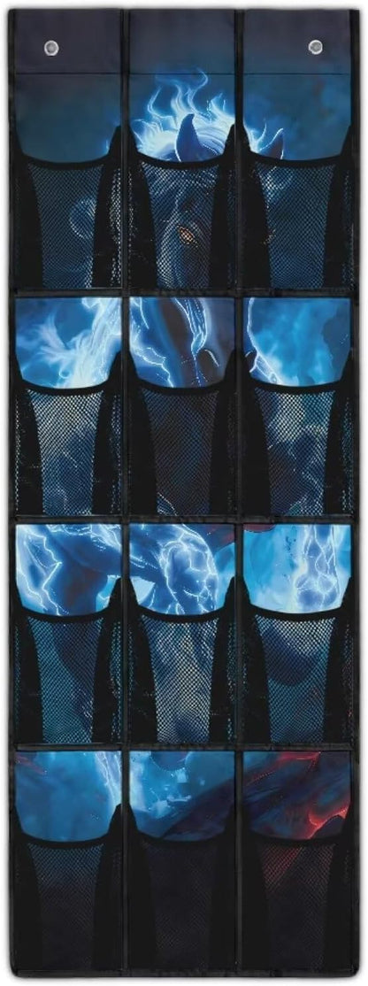 Blue Warhorse Behind The Door Organizer, Heavy Duty Oxford Fabric with 12 Pockets, Warrior Theme Hanging Rack for Garage Tools & Sports Equipment Storage