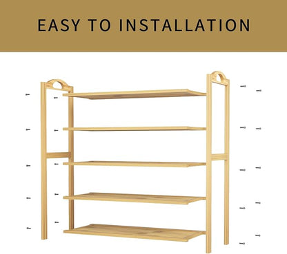 UDEAR Bamboo Shoe Rack 5-Tier Shoe Storage Organizer Entryway Shoe Shelf