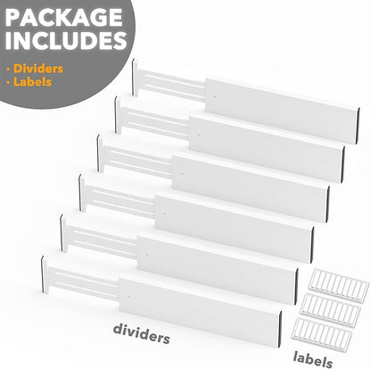 SpaceAid Bamboo Dresser Drawer Dividers 6 Pack, 4.65“ High Adjustable 17“-22” Drawer Organizers, Expandable Organization for Clothing, Clothes, Dressers, White