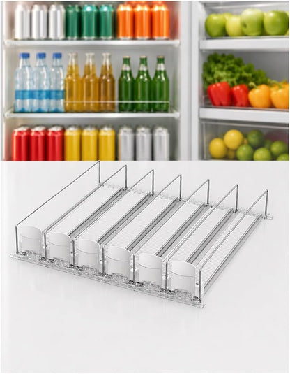 Adjustable Can Organizer for Fridge, Sliding Beverage Rack, Self-Feed Drink Storage, Front Shelf Display, Bottle and Can Holder(310 mm,6 pcs)