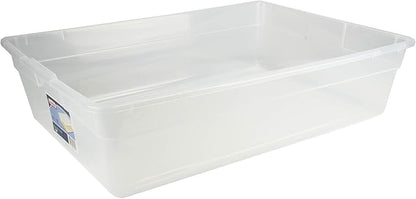 Sterilite 28 Qt Underbed Storage Box, Stackable Bin with Lid, Plastic Container to Organize, Bedroom, Clear Base and White Lid, 1-Pack