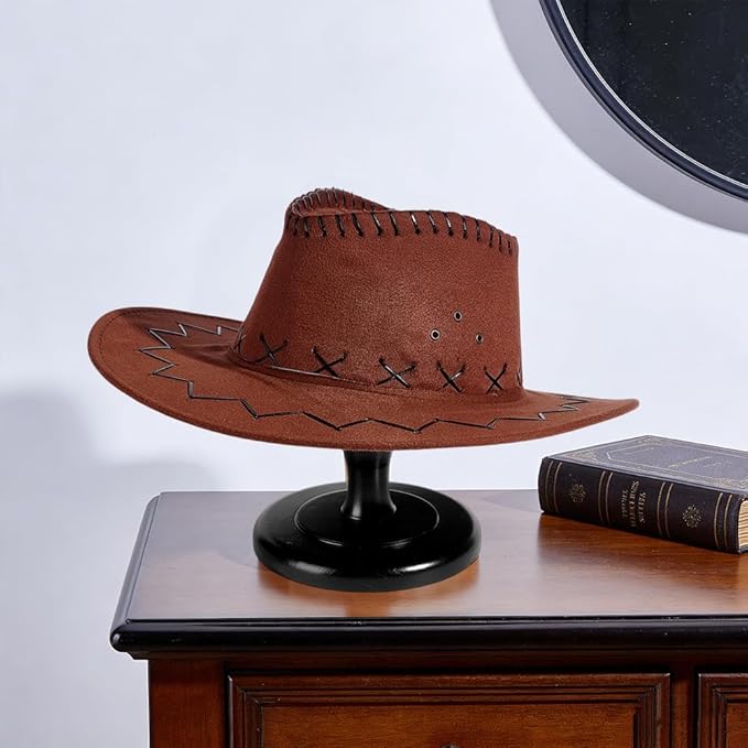 Cowboy Hat Stand Vintage Dome Dock Tabletop Hat Rack Holder Rustic Helmet Display Stand for Caps Wigs Helmet Cap Organizer Display Riser Decor for Home Desktop Shelf (Black)