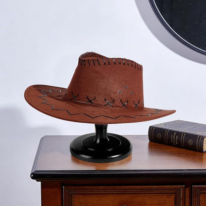 Cowboy Hat Stand Vintage Dome Dock Tabletop Hat Rack Holder Rustic Helmet Display Stand for Caps Wigs Helmet Cap Organizer Display Riser Decor for Home Desktop Shelf (Black)