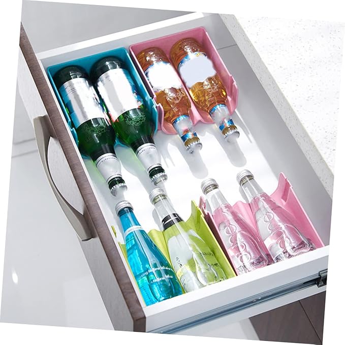 Cabilock 3pcs Stackable Drink Storage Container Non-skid Fall Beer Can and Wine Organizer for Fridge Creative Household Green Blue and Pink