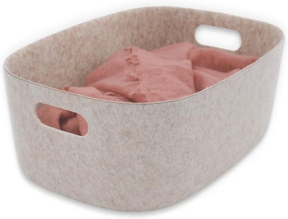 Welaxy Large Felt Storage Basket with Handles, Nodic Beige Open Bin for Shelves, Books, Toys, Laundry & Home Organization (Oatmeal)