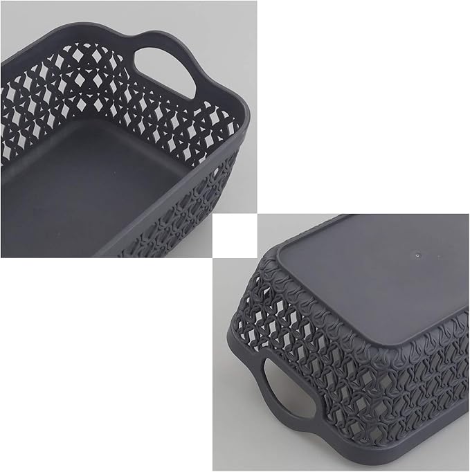 Readsky Small Plastic Storage Baskets with Handles, Desktop Weave Storage Baskets, Deep Grey, 12 Packs