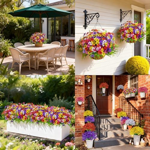 Der Rose 24 Bundles Artificial Flowers for Outdoors Fake Ferns UV Resistant Faux Spring Flowers for Outdoor Planters Home Garden Patio Front Porch Decor - Image 4