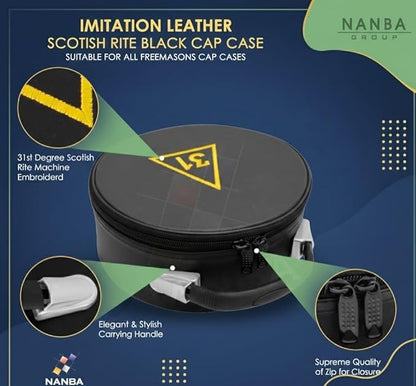 Freemason Masonic Cap Case – Premium Imitation Leather, Portable Fez Storage & Display Box - Machine Embroidery (31st Degree Scottish Rite)