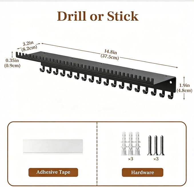 Necklace Holder Wall Hanging Organizer: Wall Mounted Jewelry Shelf with 56 Hooks and Tray, Display Hanger for Kids, Girls and Women, Black & Metal
