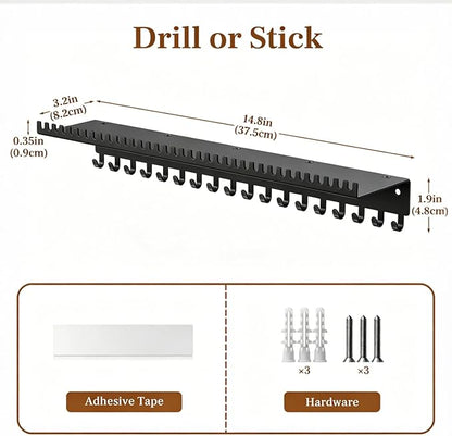 Necklace Holder Wall Hanging Organizer: Wall Mounted Jewelry Shelf with 56 Hooks and Tray, Display Hanger for Kids, Girls and Women, Black & Metal