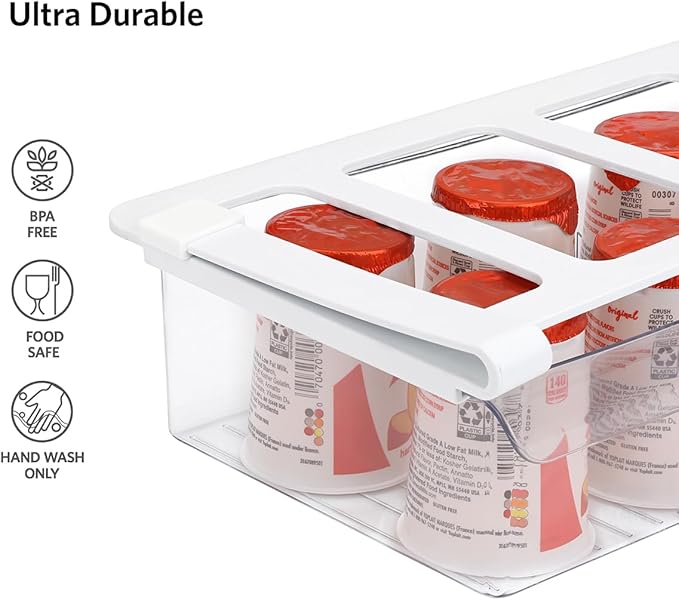 Glad Pull Out Fridge Drawer Organizer - Clip-On Under Shelf Refrigerator & Pantry Storage Bin with 3 Compartments for Fruit, Vegetables, and Deli Meat Drawer - BPA Free Clear Plastic