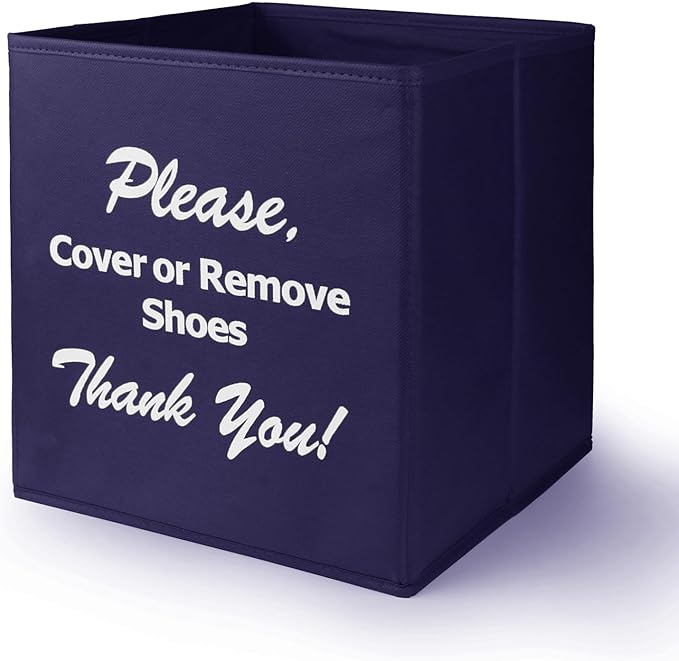 Opret Large Shoe Cover Box Blue, Real Estate Agent Supplies, Disposable Shoe Cover Dispenser Box for Open House, Please Cover or Remove Shoes, Foldable Storage Bin for Bootie