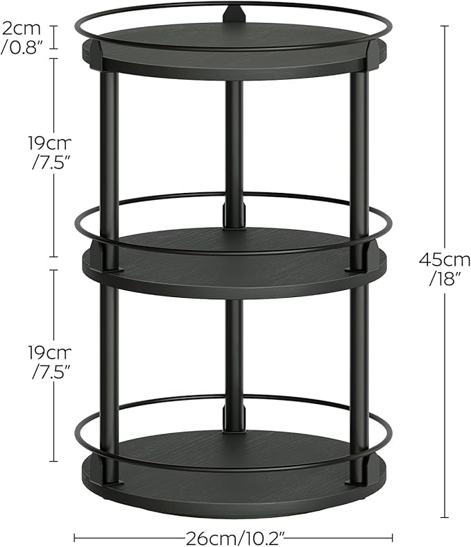 YATINEY 3-Tier Lazy Susan Organizer, Rotating Spice Rack, Spinning Organizer, Industrial Turntable Spice Rack Organizer for Cabinet, Kitchen Countertop, Pantry, Black SR23BK