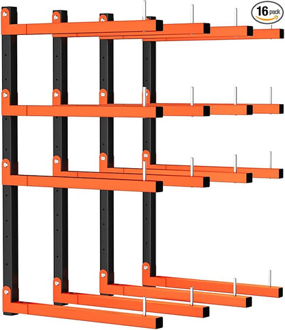 4 Pack Lumber Storage Rack, Wall Mount Foldable & Adjustable Lumber Rack with 8-Level Holds Up 1040 Lbs, Heavy Duty Metal Garage Wood Rack for Workshop, Basement, Indoor and Outdoor