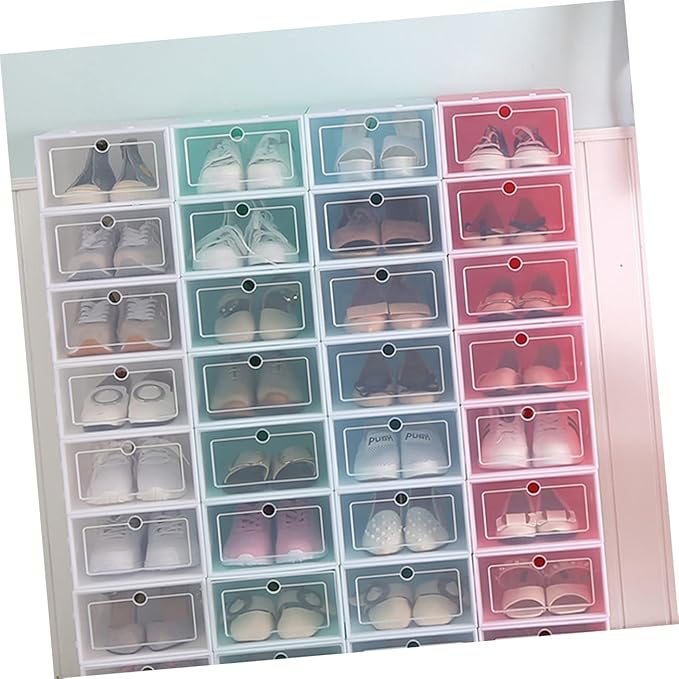 Amosfun 6pcs Stackable Shoe Storage Box Thicken Plastic Organizer for Closet Entryway under Bed Large Green for Keeping Shoes Organized and Visible