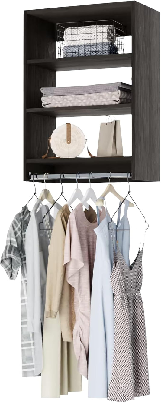 Medium Hanging Closet Unit - Modular Closet System For Hanging - Corner Closet System - Closet Organizers And Storage Shelves (Grey, 24 inches Wide) Closet Shelves