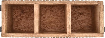 NIRMAN Mango Wood 3 Compartment Multi Purpose Utensil Cutlery Racks for Cutlery, Napkins, Cups Caddy Organizer (11" x 4" x 4.5")