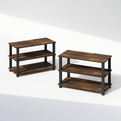 Furinno Turn-S-Tube Set of 2 Shoe Rack, 3-Tier Shoe Organizer, Stackable Shoe Storage with Multipurpose, 11.6 x 23.6 x 22.2, for Closet Entryway, Office, Garage, Amber Pine