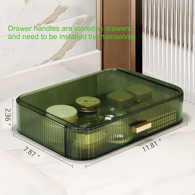Stackable Makeup Organizer Drawers, Bathroom Vanity Organizers and Storage, Ideal for Desk and Dresser Countertops, Great for Cosmetics, skincare, Lipsticks, Nail Care -Green