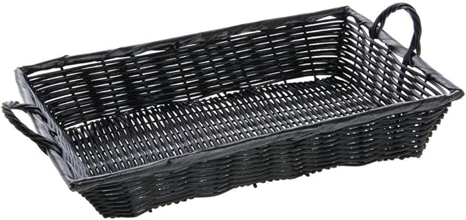 HUBERT Basket with Handles Black Wicker - 16" L x 11" W x 3" H
