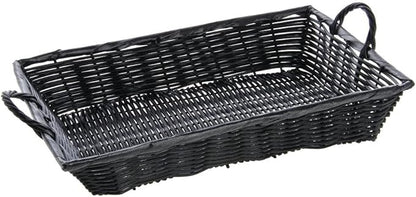 HUBERT Basket with Handles Black Wicker - 16" L x 11" W x 3" H