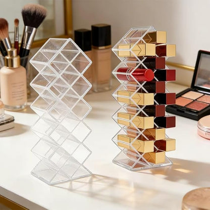 AKAZA 4 Pack Acrylic Lipstick Holder Organizer, 64 Slot Clear Makeup Storage for Lip Gloss, Lipstick, Cosmetics, Skincare, Perfume – Vanity Display Tower,Fish Shape Decorative Stand