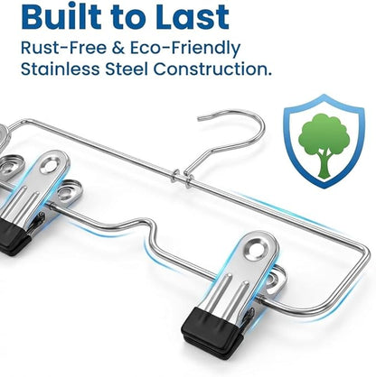 USTECH 6 Tier Skirt Hangers with Clips | Space Saver Closet Organizer | Rust-Free Stainless Steel Pant Hangers for Pants, Shorts, Skirts | Multi Hangars Space Saving | 5 Pack