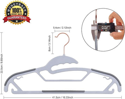 50-Pack Slim S-Shaped Plastic Hangers with Non-Slip Grips – Space-Saving Gray Hangers for Delicate Necklines, Fits Shirts, Dresses & Coats in Closet/Dorm Organizers