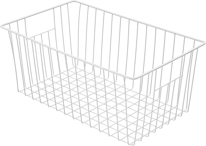 16" Upright Freezer Organizer Baskets, Wire Storage Bakset Bins for Freezer, Pantry, Kitchen, Bathroom Organizing, White, Set of 3