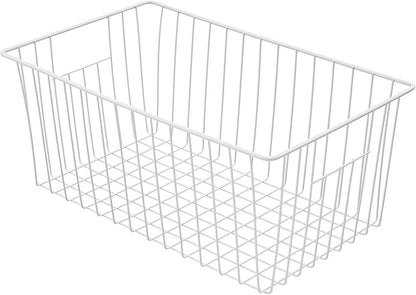 16" Upright Freezer Organizer Baskets, Wire Storage Bakset Bins for Freezer, Pantry, Kitchen, Bathroom Organizing, White, Set of 3