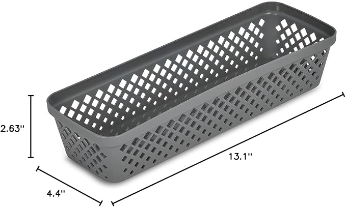 Glad Plastic Storage Basket Set - Multipurpose Drawer Trays, Kitchen Pantry Containers, and Bathroom Bins - 6 Pack Narrow Organizers, Grey