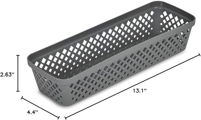 Glad Plastic Storage Basket Set - Multipurpose Drawer Trays, Kitchen Pantry Containers, and Bathroom Bins - 6 Pack Narrow Organizers, Grey
