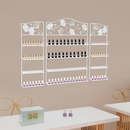 4 Tier Wall-Mounted Nail Polish Storage Racks 3PCS Metal Nail Polish Organizer Shelf for Wall Cosmetic Display Cases Perfume Lipstick Display Stand for Home Spa Nail Salon