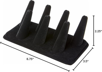 Plymor Black Velvet Ring Finger Display, Seven on Rectangular Base, 6.75" W x 3.5" D x 2.25" H (Pack of 2)