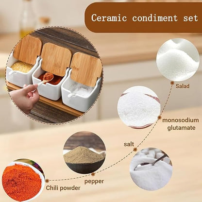 Ceramic Seasoning Jars Spice Containers with Lids, Flip Top Condiment Spice Food Storage Containers - Perfect Sugar Bowl, for Bowl, Chili, Spices, 9.4 Ounces, Set of 3 Jars, for Kitchen, Counter