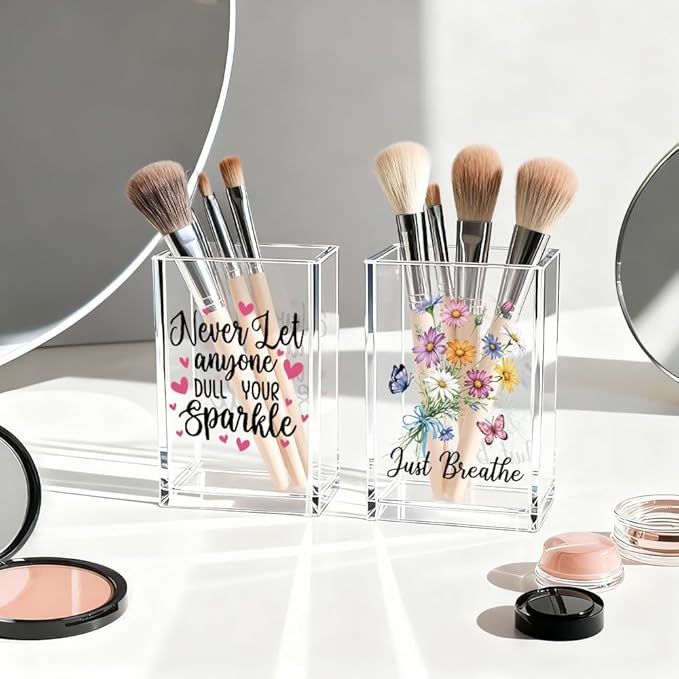 Girl Power 2 Pack Acrylic Cosmetic Pencil Pen Holder Cup, Hope Inspirational Makeup Brush Organizer Holder, Women Faith Gifts, Christian Encouragement Gifts for Women Mom Daughter Sister Teacher