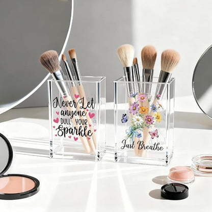 Girl Power 2 Pack Acrylic Cosmetic Pencil Pen Holder Cup, Hope Inspirational Makeup Brush Organizer Holder, Women Faith Gifts, Christian Encouragement Gifts for Women Mom Daughter Sister Teacher