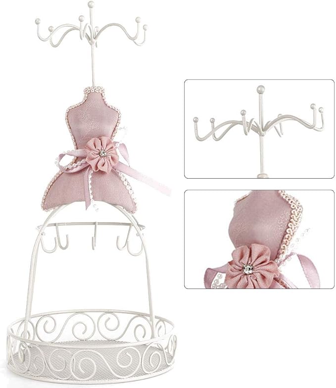 Jewelry Stand Holder, Hanging Jewelry Organizer Elegant Lady Model Earring Necklace Towers Mannequin Princess Dress Rack for Bracelets Earrings Rings Women Girls