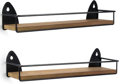 TJ.MOREE 2 Pack Spice Rack Wall Mount Rustic Style Hanging Spice Organizer for Wall, Kitchen Spice Storage