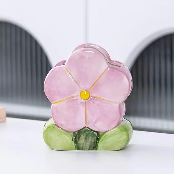TANG SONG Ceramic Bloom Five Petals Make up Brush Holder Flower Cosmetic Storage Box Pen and Pencil Holder Desktop Organizers (Purple)
