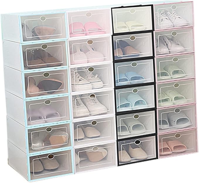 6pcs Stackable Shoe Container Thickened Plastic Shoe Storage Case for Women Organized Storage for Spaces White Design